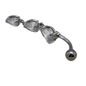Triple Heart Dangle Belly Button Ring CZ Gem Navel Piercing Body Jewelry